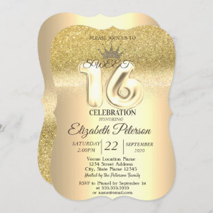 Gold Glitter Bokeh ,Tiara,Sweet 16 Party Invitation
