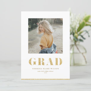 Gold Glitter Bold GRAD Typography Graduation Photo Announcement