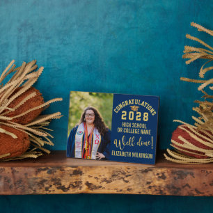 Gold Glitter Bold Script Custom Photo Graduation Plaque