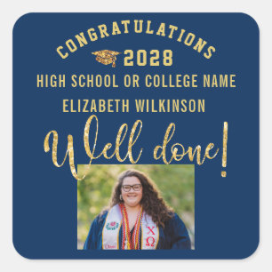 Gold Glitter Bold Script Custom Photo Graduation Square Sticker