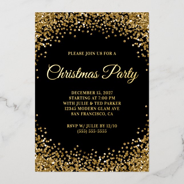 Gold Glitter Border Black Christmas Party (Front)