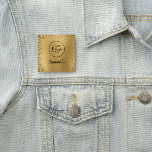 Gold Glitter Border Blur Logo Name Tag