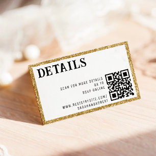 Gold Glitter Border QR Code Wedding Details Enclosure Card