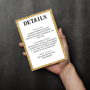 Gold Glitter Border & White Wedding Details Enclosure Card