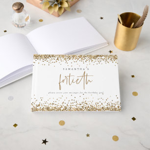 Gold Glitter Borders 40th Birthday Party Guest Book