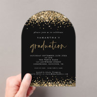 Gold Glitter Borders Black Graduation Party