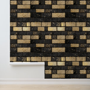 Gold Glitter Brick Pattern Wallpaper