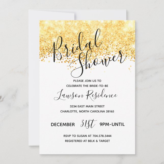 Gold Glitter Bridal Shower Invitation (Front)