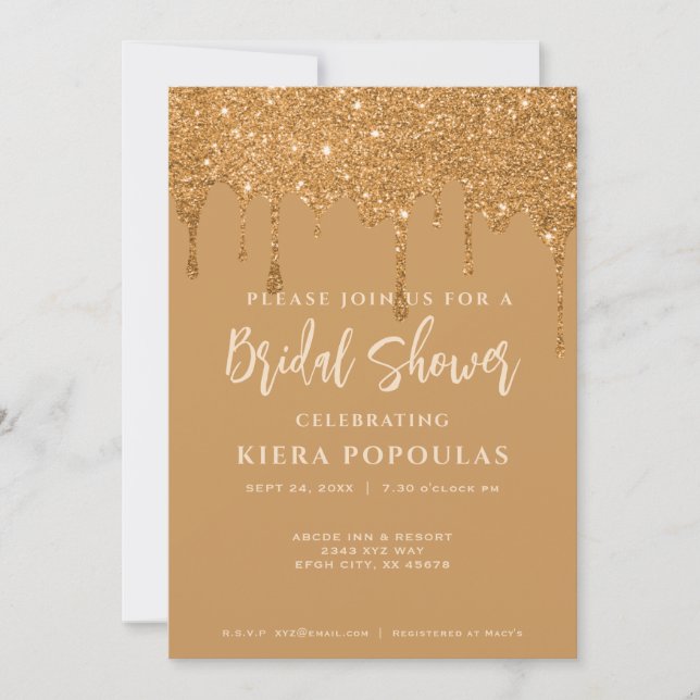 Gold Glitter Bridal Shower Invitations - Elegant (Front)