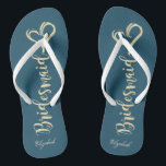 Gold Glitter Bridesmaid,Hearts Navy Blue Jandals<br><div class="desc">Cute gold glittery bridesmaid and heart on navy blue background  with your name. Select the costume button to change the fonts style,  colour and size. Any girl would love to have this elegant and stylish design .</div>