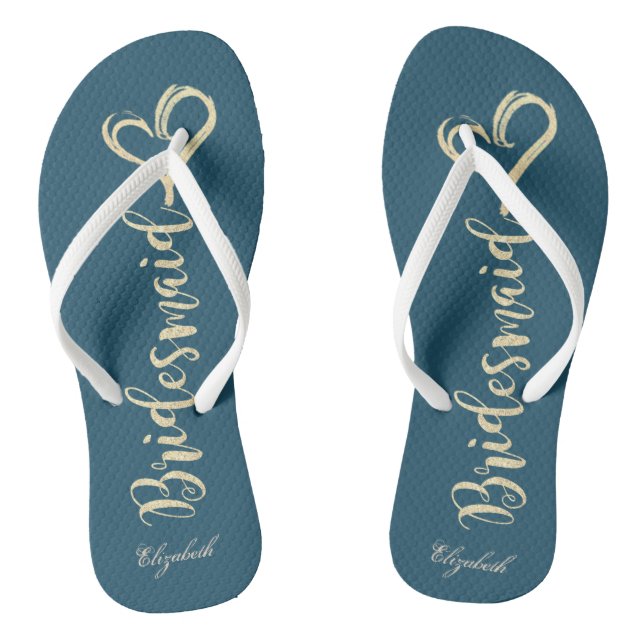 Gold Glitter Bridesmaid,Hearts Navy Blue Jandals (Footbed)
