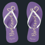 Gold Glitter Bridesmaid,Hearts Viole -Personalised Jandals<br><div class="desc">Cute gold glittery bridesmaid and heart on violet background  with your name. Select the costume button to change the fonts style,  colour and size. Any girl would love to have this elegant and stylish design .</div>
