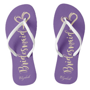 Gold Glitter Bridesmaid,Hearts Viole -Personalised Jandals