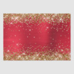 Gold Glitter Bright Red Ombre Foil Tissue Paper<br><div class="desc">Glam style tissue paper for the holidays or other special event.
The edges feature faux gold and golden glitter and sparkles. 
The background is a bright red ombre foil digital art.
These artistic designs print like a photo on your gift wrapping supplies.</div>