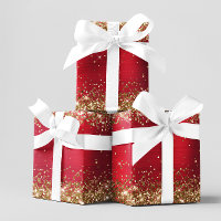 Gold Glitter Bright Red Ombre Foil