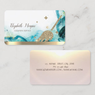 Gold Glitter Broom Abstract Business Card