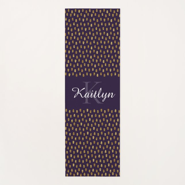 Gold Glitter Brush Strokes of Purple Yoga Mat (Front)