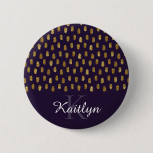 Gold Glitter Brush Strokes on Purple 6 Cm Round Badge