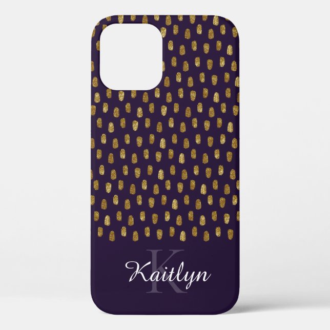 Gold Glitter Brush Strokes on Purple Case-Mate iPhone Case (Back)