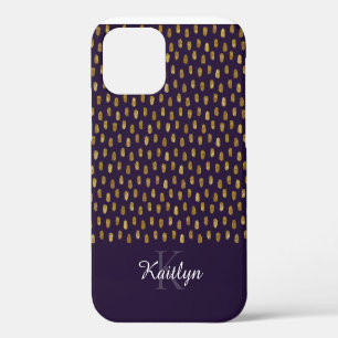 Gold Glitter Brush Strokes on Purple iPhone 12 Case