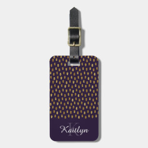 Gold Glitter Brush Strokes on Purple Luggage Tag