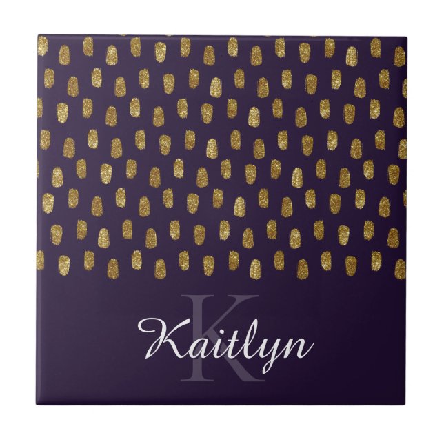 Gold Glitter Brush Strokes on Purple Tile (Front)