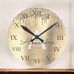 Gold Glitter Brushed Metal Monogram Name<br><div class="desc">Gold Faux Foil Metallic Sparkle Glitter Brushed Metal Monogram Name and Initial Luxury Wall Clock. This makes the perfect sweet 16 birthday,  wedding,  bridal shower,  anniversary,  baby shower or bachelorette party gift for someone that loves glam luxury and chic styles.</div>