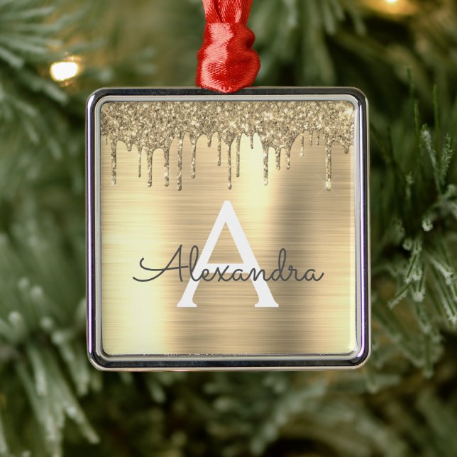 Gold Glitter Brushed Metal Monogram Name Metal Tree Decoration (Tree)