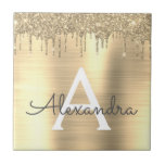Gold Glitter Brushed Metal Monogram Name Tile<br><div class="desc">Gold Faux Foil Metallic Sparkle Glitter Brushed Metal Monogram Name and Initial Ceramic Tiles. This makes the perfect sweet 16 birthday,  wedding,  bridal shower,  anniversary,  baby shower or bachelorette party gift for someone that loves glam luxury and chic styles.</div>