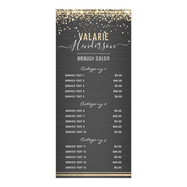Gold Glitter Brushed Metal Nail Salon 3 Service Rack Card (Front)