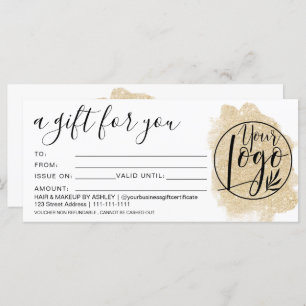 Gold glitter brushstroke gift certificate logo