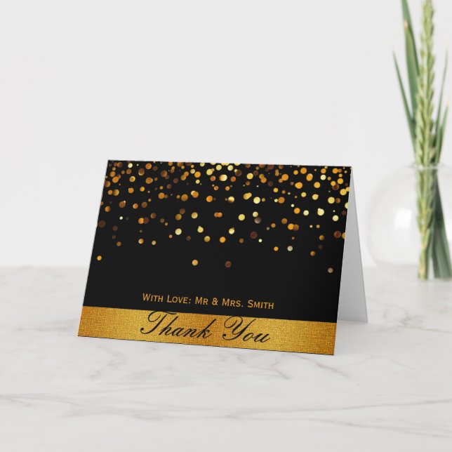 Gold Glitter Budge Confetti Sparkles ThankYou Thank You Card (Front)