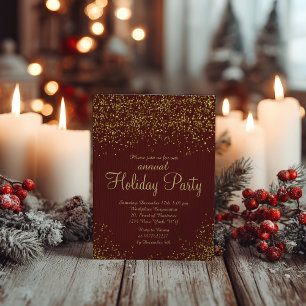 Gold glitter Burgundy confetti corporate Christmas Invitation