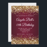 Gold Glitter Burgundy Ombre 18th Birthday Invitation<br><div class="desc">An elegant monogrammed 18th birthday invitation for her. You can customize the text for another milestone birthday celebration. The digital art feature faux sparkly gold glitter against a burgudy ombre image. The fancy white calligraphy monogram can be customized. All the shiny elements in this modern girly design are digital graphics....</div>