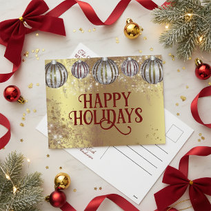 Gold Glitter Burgundy Ornament Happy Holidays Holiday Postcard