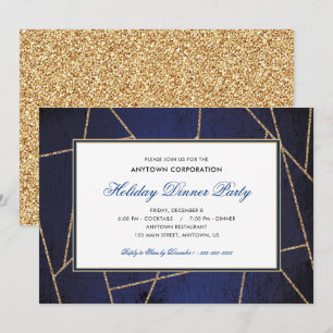 Gold Glitter Business Holiday Dinner Party Invitation