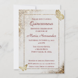Gold Glitter Butte Quinceanera Birthday Invitation