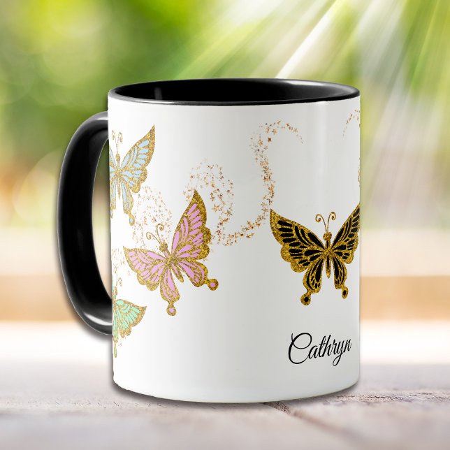 Gold Glitter Butterflies and Stars Mug (Creator Uploaded)