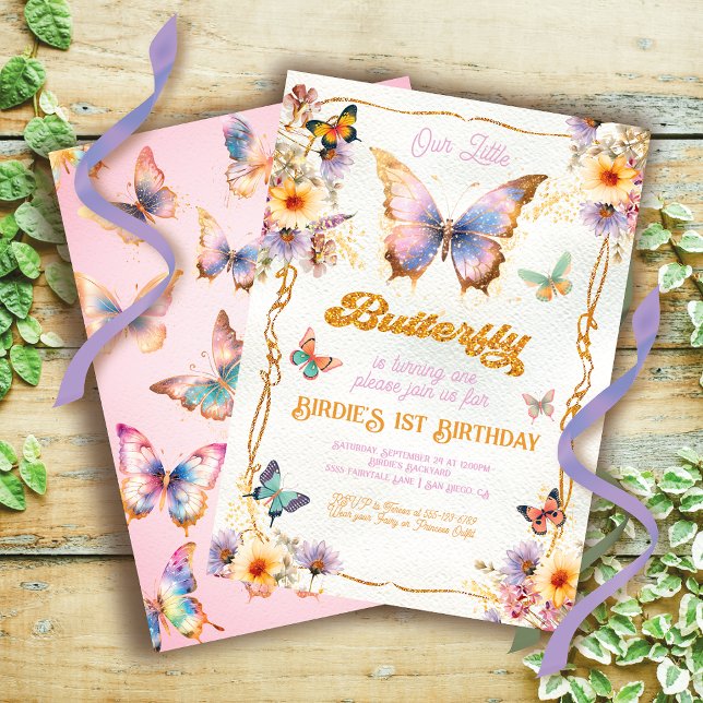 Gold Glitter Butterfly Birthday Invitation (Creator Uploaded)