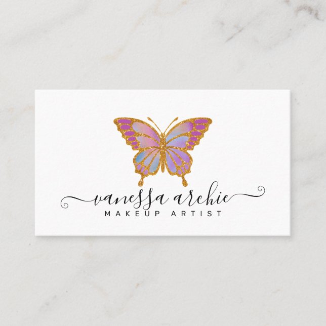 Gold Glitter Butterfly Logo Business Card (Front)
