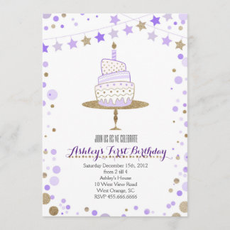 Gold Glitter Cake Birthday Invitation