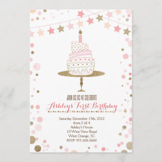 Gold Glitter Cake Birthday Invitation