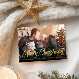 Gold Glitter Calligraphy Photo Merry Christmas Postcard
