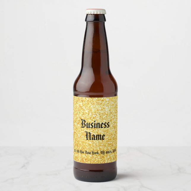 Gold Glitter Calligraphy Script Template Drink Beer Bottle Label (Front)