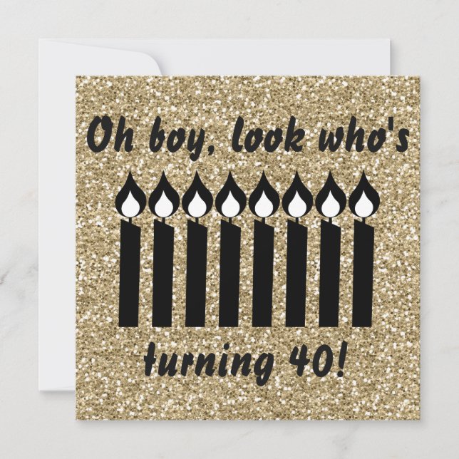 Gold Glitter Candle Birthday Invite (Front)