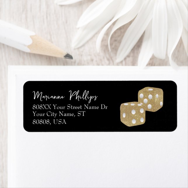 Gold Glitter Casino Dice on Black (Insitu)