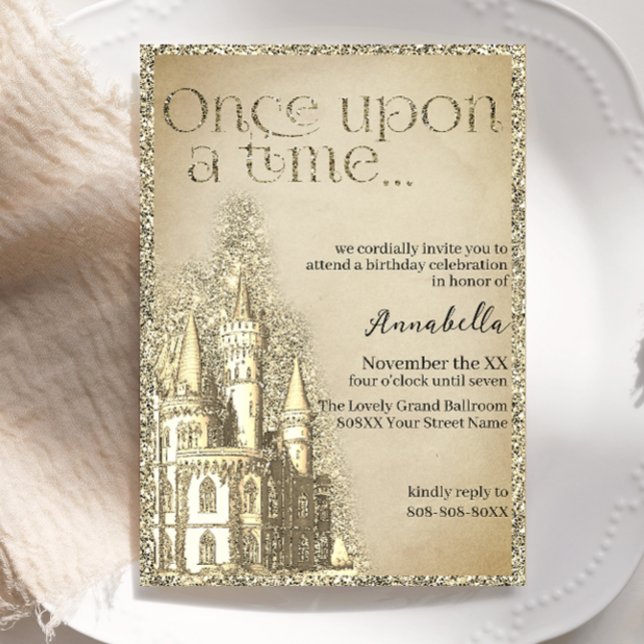 Gold Glitter Castle Fairy Tale Theme Invitation (Creator Uploaded)