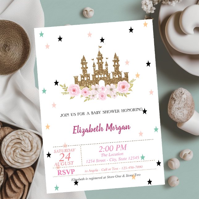 Gold Glitter Castle, Stars, Princess  Baby Shower Invitation (Creator Uploaded)