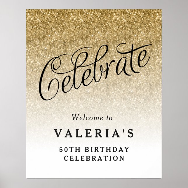 Gold Glitter Celebrate Custom Welcome Poster (Front)