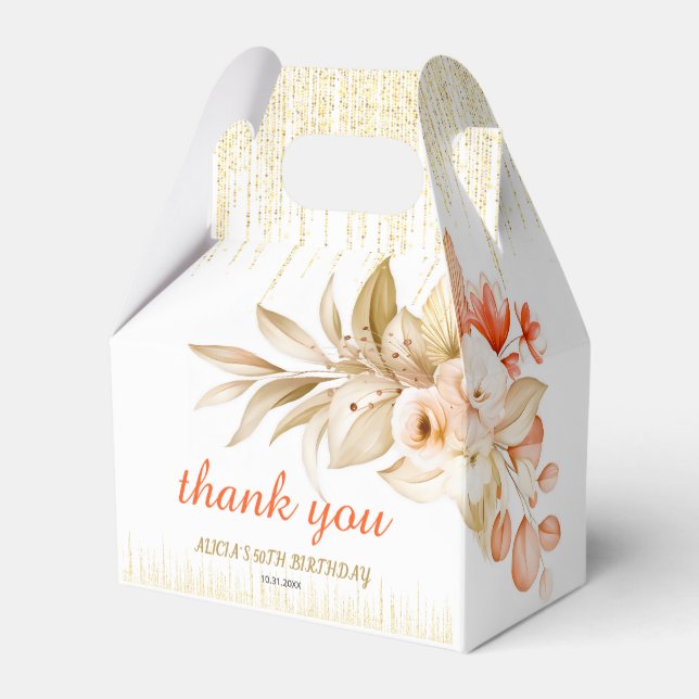 Gold Glitter Chain Yellow Orange Flower Birthday  Favour Box (Back Side)